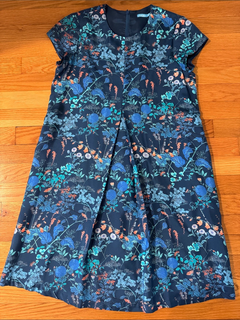 J. McLaughlin Navy Floral Cap-Sleeve A-Line Dress